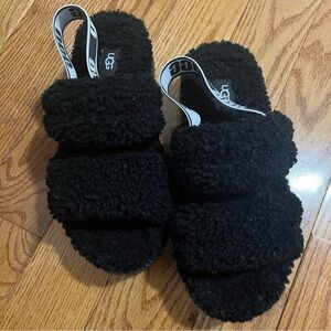 UGG Black Fuzzy Sandals
